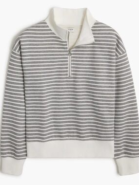 J. Crew Women’s Gray and White Striped Half-Zip Pullover